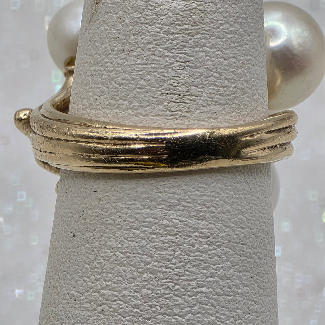 Gold, Pearl & Diamond Cluster Statement Ring