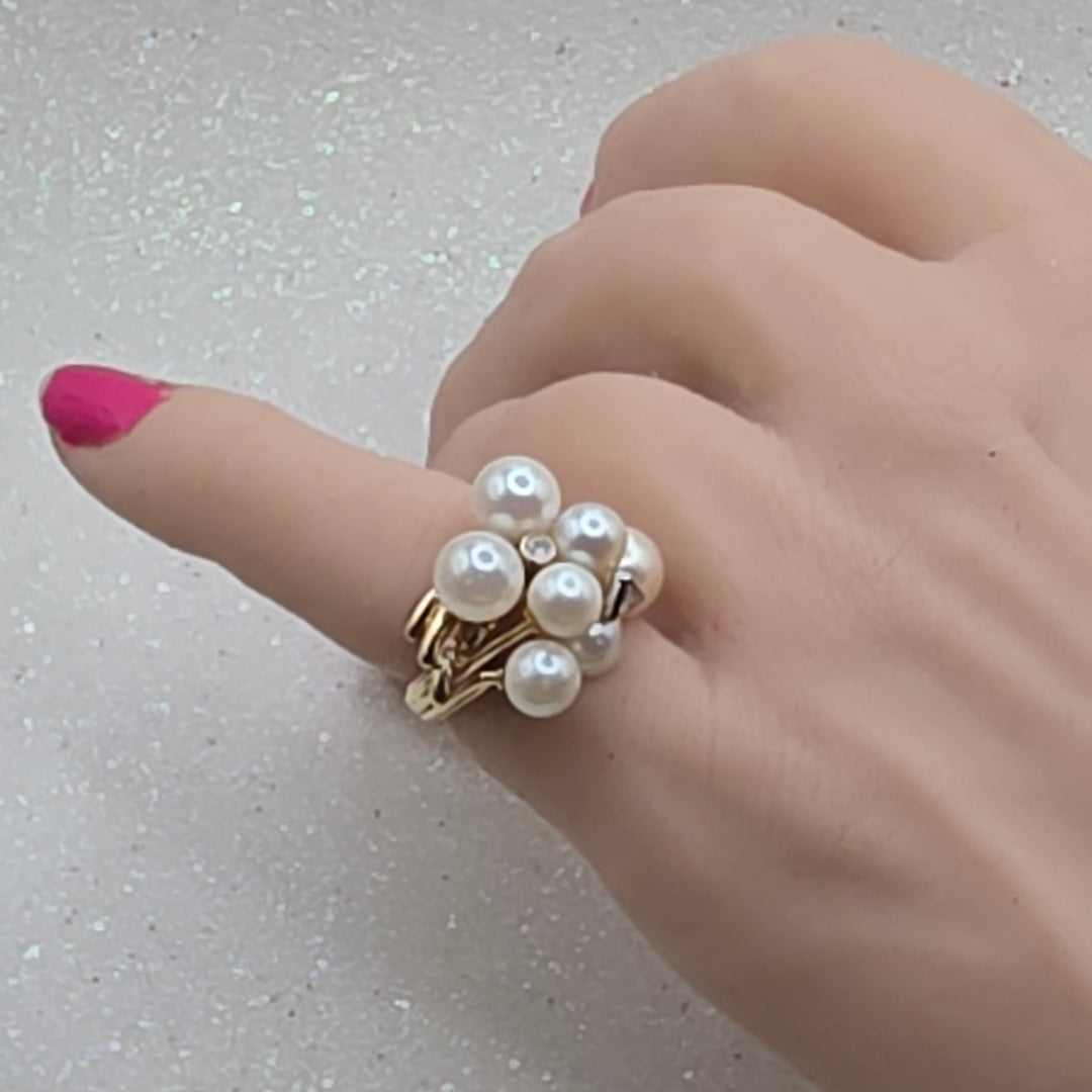 Gold, Pearl & Diamond Cluster Statement Ring