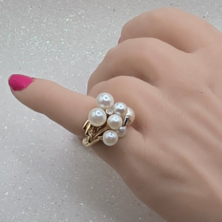 Gold, Pearl & Diamond Cluster Statement Ring