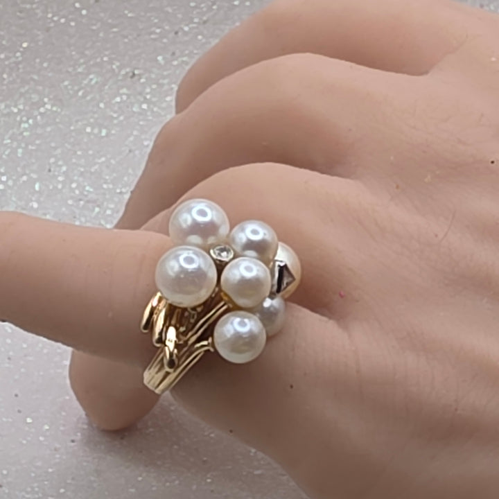 Gold, Pearl & Diamond Cluster Statement Ring