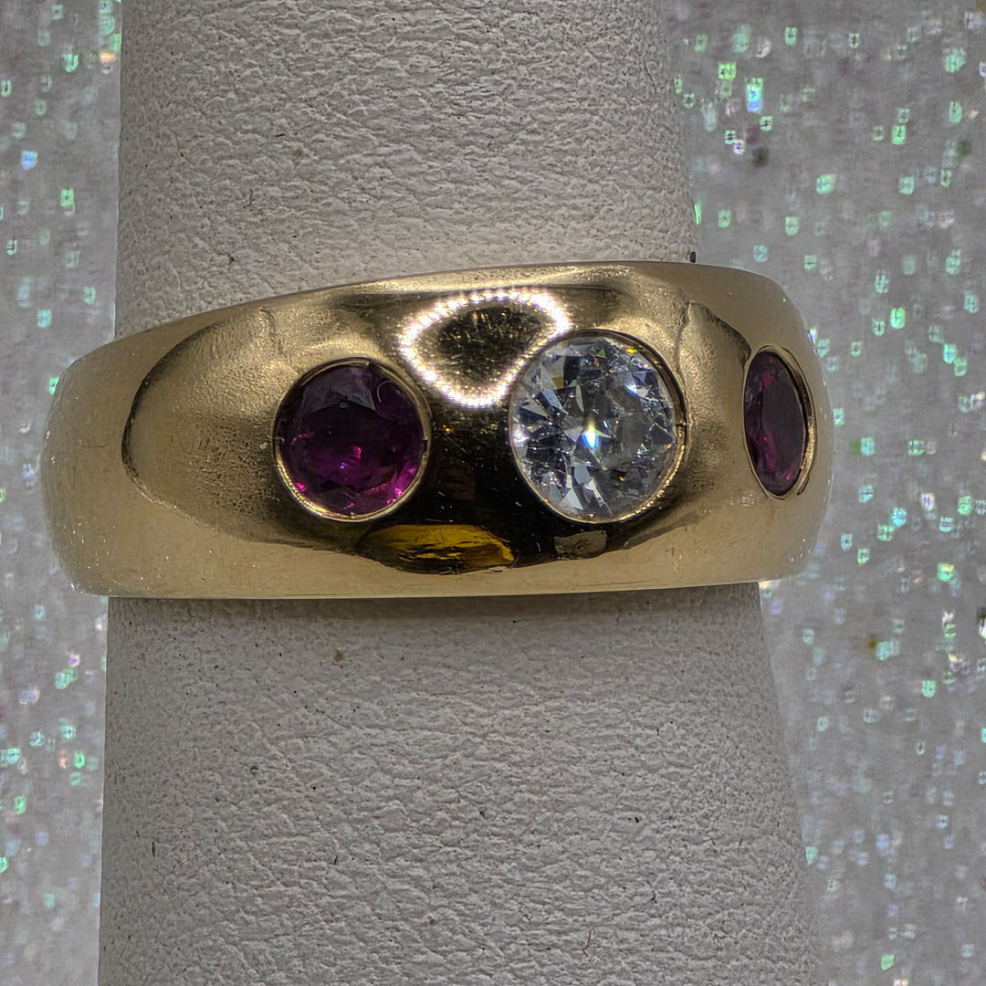 18K Gold, Ruby & Diamond Trilogy Domed Ring