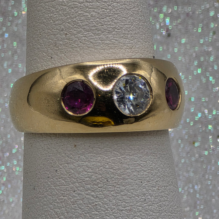 18K Gold, Ruby & Diamond Trilogy Domed Ring