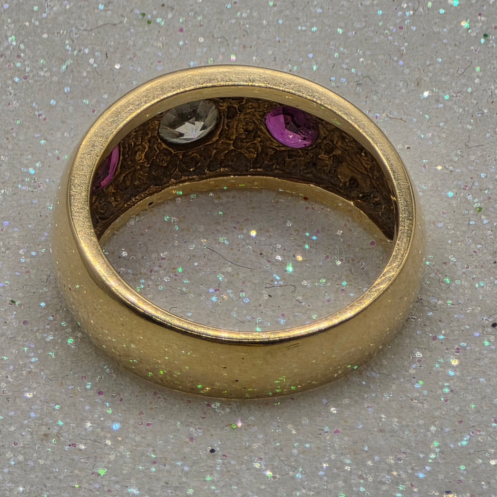 18K Gold, Ruby & Diamond Trilogy Domed Ring