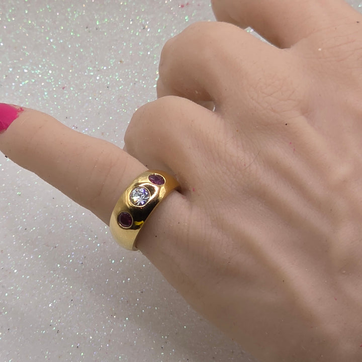 18K Gold, Ruby & Diamond Trilogy Domed Ring