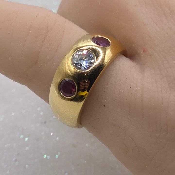 18K Gold, Ruby & Diamond Trilogy Domed Ring