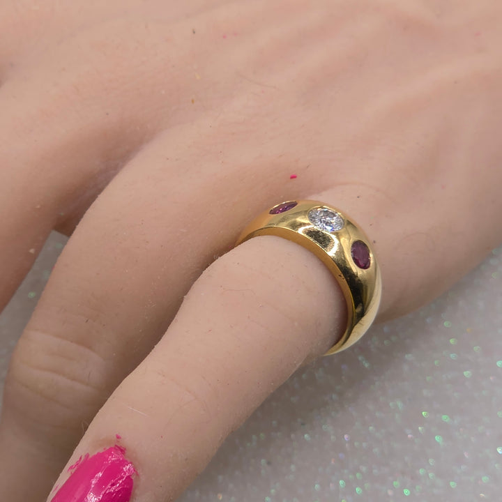 18K Gold, Ruby & Diamond Trilogy Domed Ring