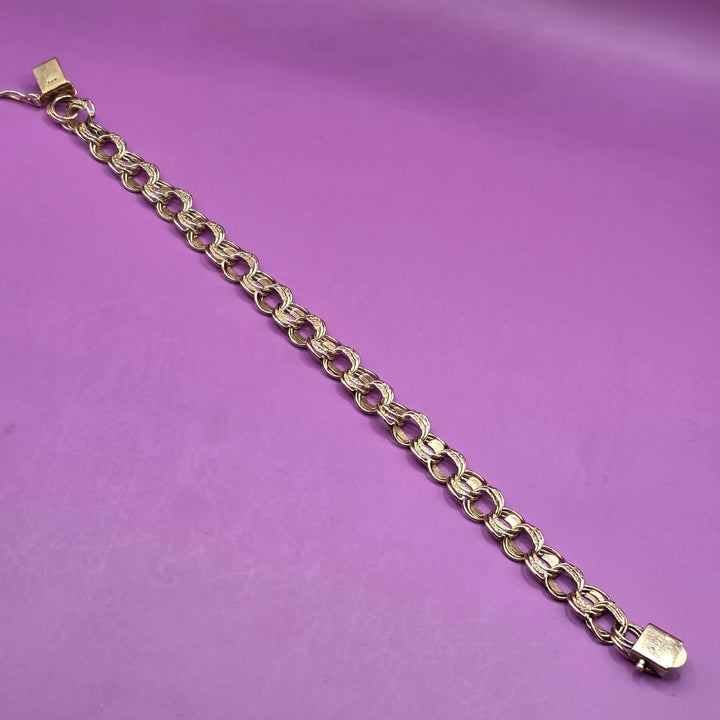 Gold Mid-Century Triple Flat & Textured Link Bracelet