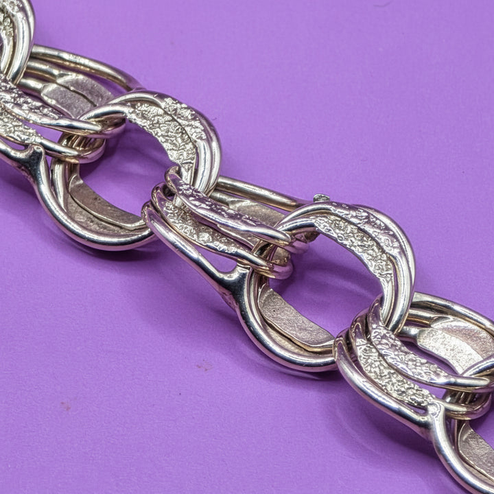 Gold Mid-Century Triple Flat & Textured Link Bracelet