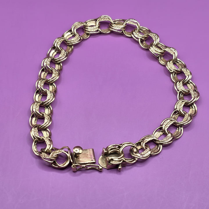 Gold Mid-Century Triple Flat & Textured Link Bracelet