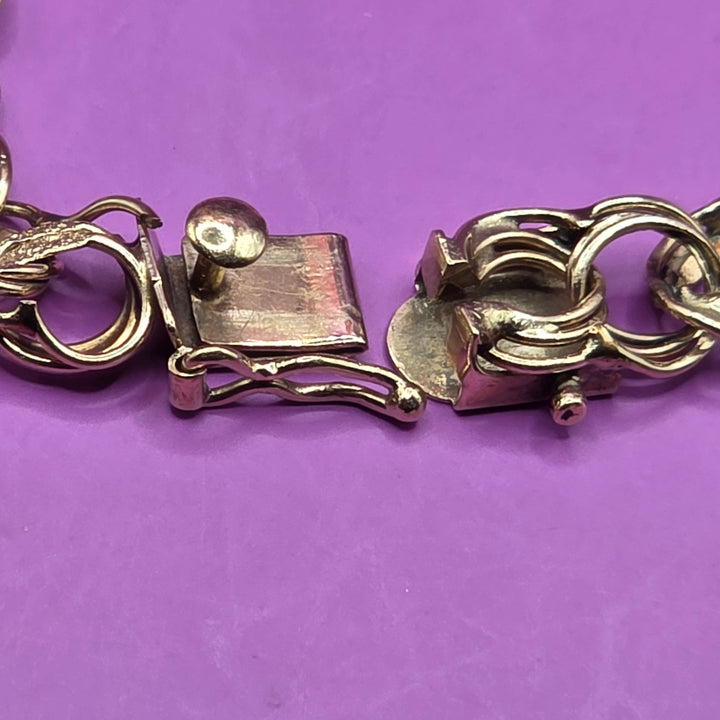 Gold Mid-Century Triple Flat & Textured Link Bracelet