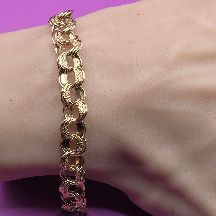 Gold Mid-Century Triple Flat & Textured Link Bracelet
