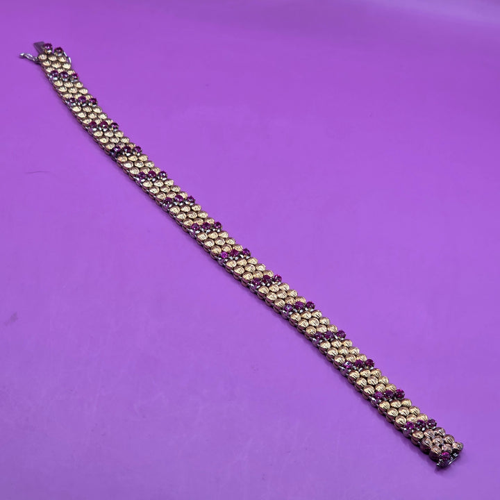 Gold & Ruby Geometric Slant Row Bracelet