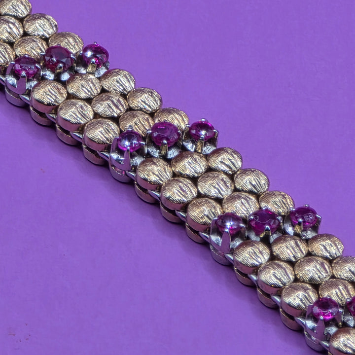 Gold & Ruby Geometric Slant Row Bracelet