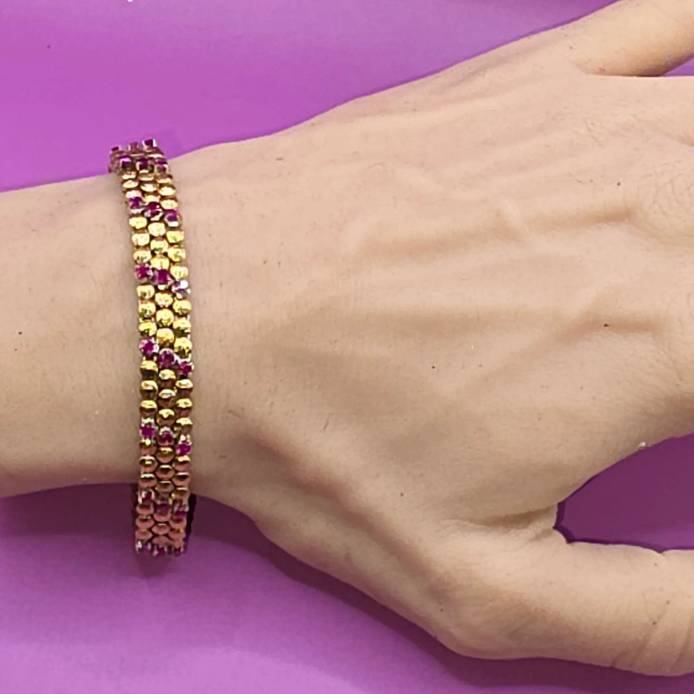 Gold & Ruby Geometric Slant Row Bracelet - Estate Jewelry Priced Right