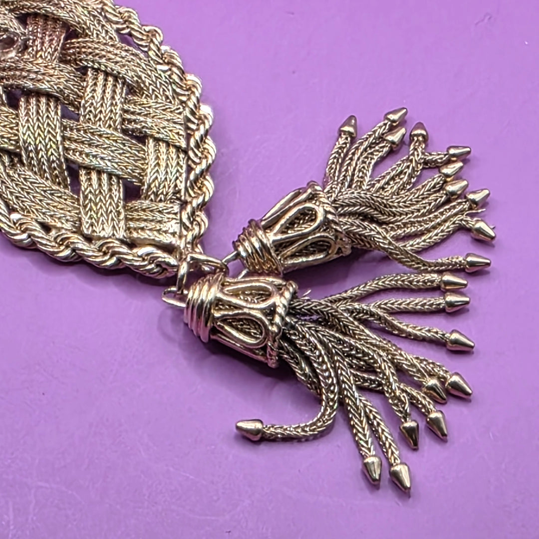 Gold Mid-Century Detailed Braid & Weave Tassel Bracelet