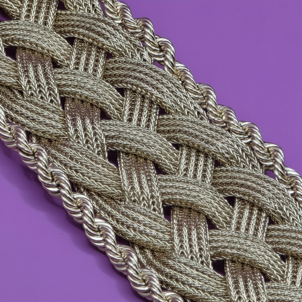 woven and braided intricate 14k gold rope tassel bracelet