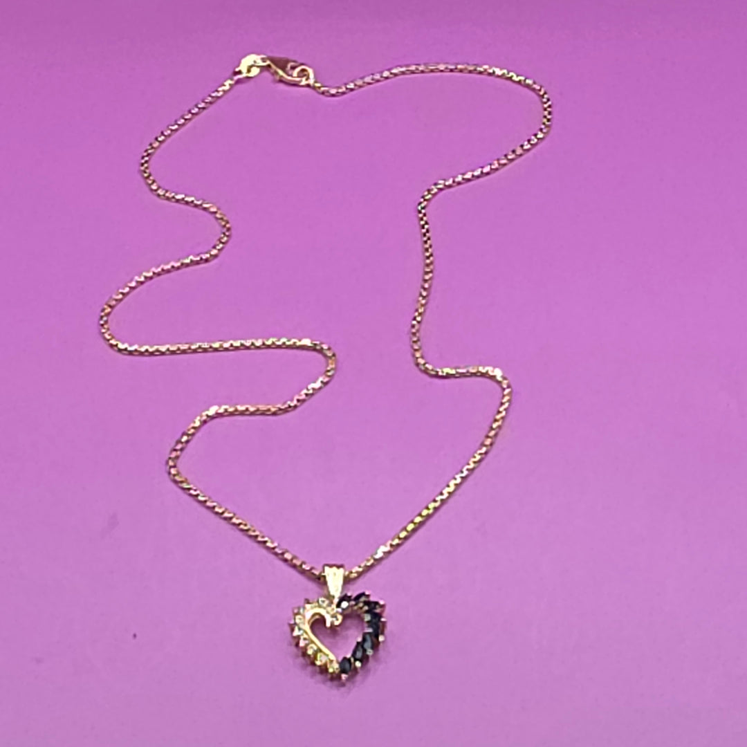 Gold, Sapphire & Diamond Heart Necklace