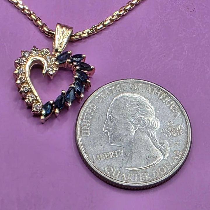 Gold, Sapphire & Diamond Heart Necklace