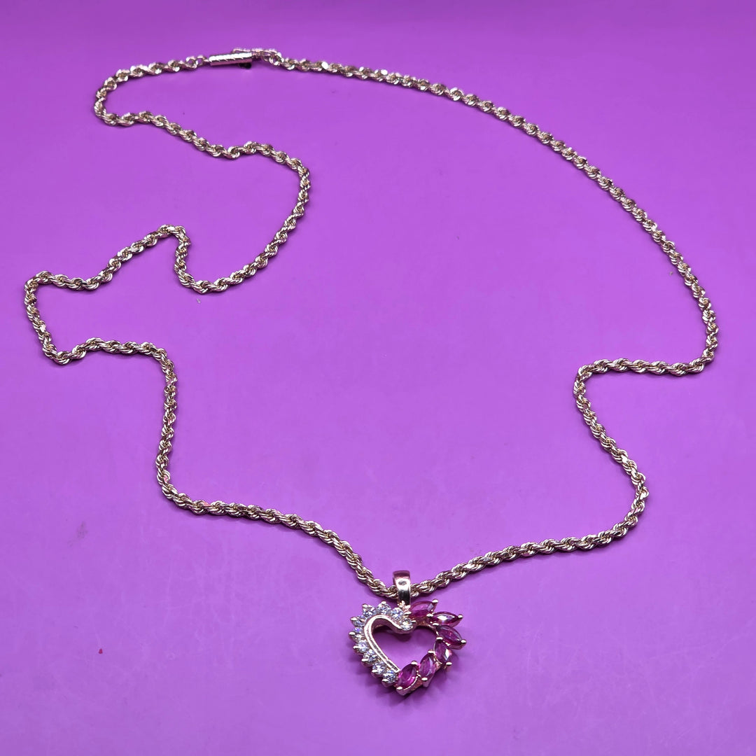 Gold, Amethyst & Diamond Symmetrical Heart Necklace