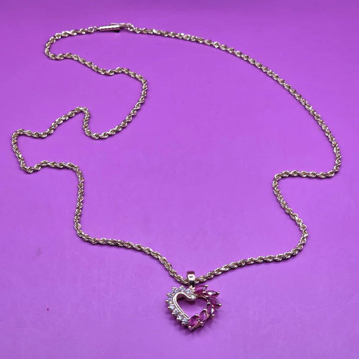 Gold, Amethyst & Diamond Symmetrical Heart Necklace