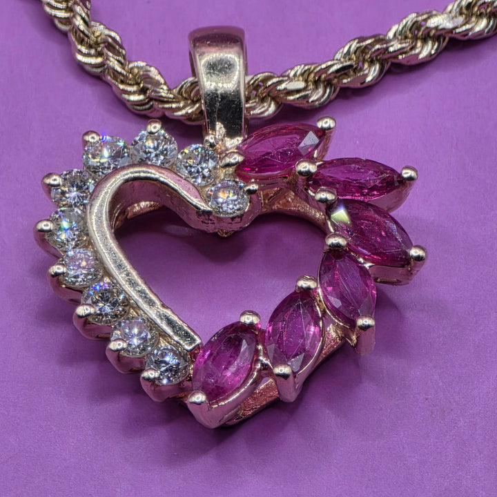 necklace with pink amethyst and diamond on a rope chain