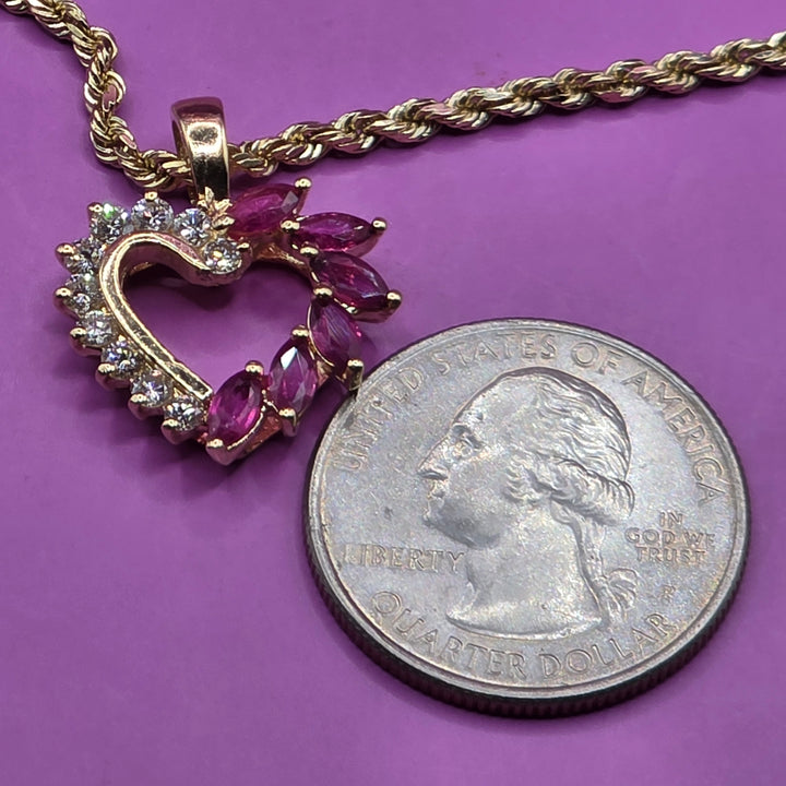 Gold, Amethyst & Diamond Symmetrical Heart Necklace