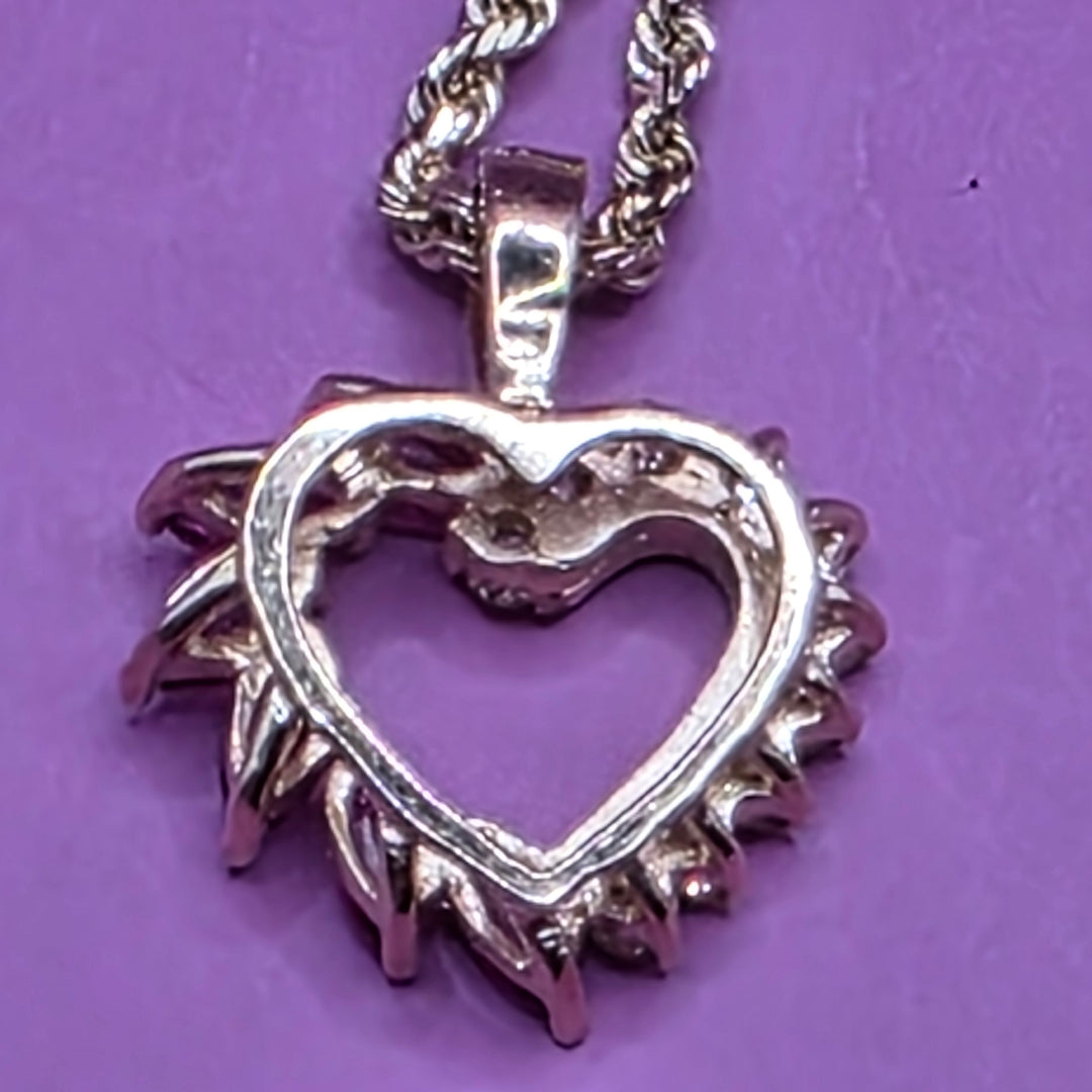 Gold, Amethyst & Diamond Symmetrical Heart Necklace