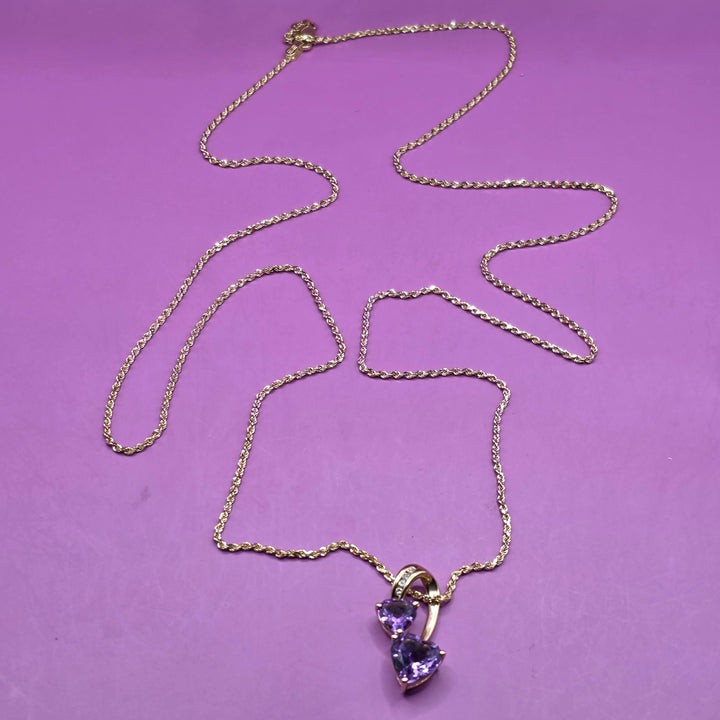 Gold, Amethyst & Diamond Happy Heart Necklace