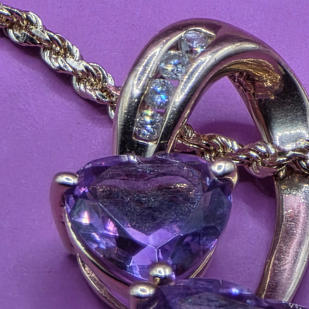 Gold, Amethyst & Diamond Happy Heart Necklace