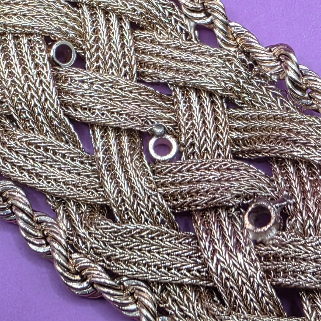 Gold Mid-Century Detailed Braid & Weave Tassel Bracelet