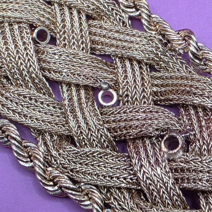 Gold Mid-Century Detailed Braid & Weave Tassel Bracelet