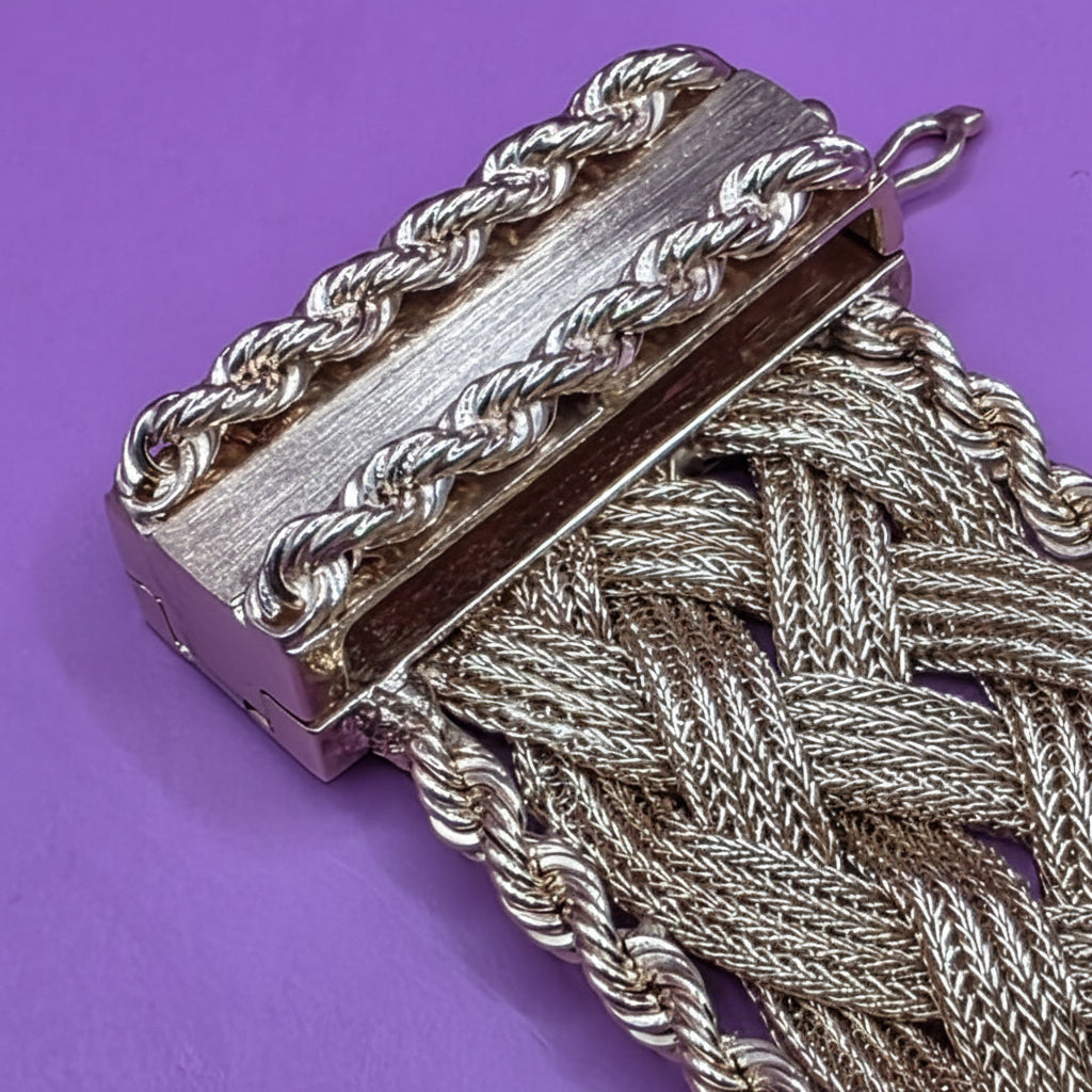 Gold Mid-Century Detailed Braid & Weave Tassel Bracelet