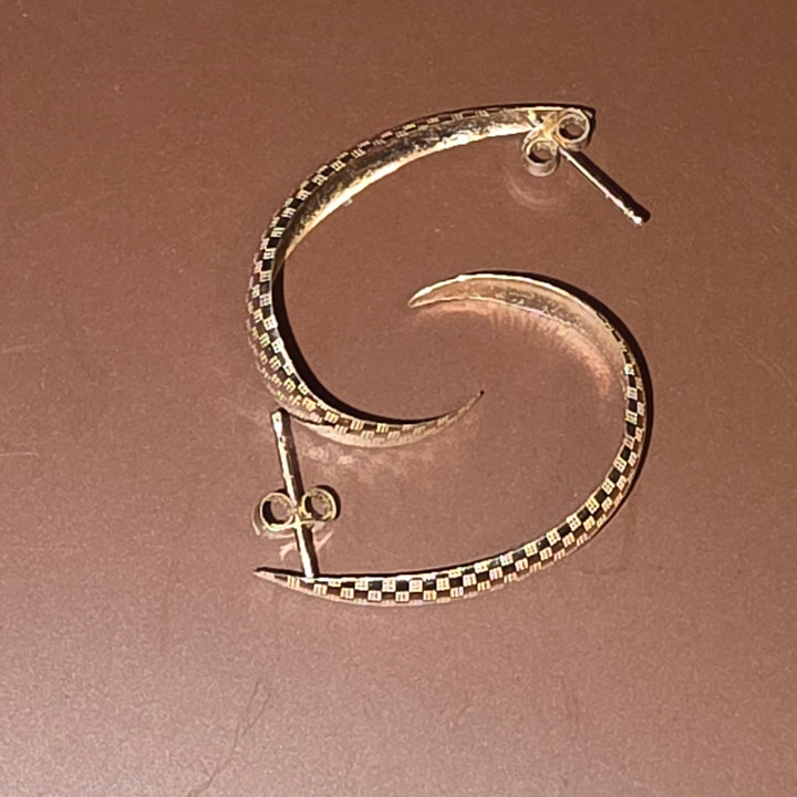 Gold "J" Hoop Checkerboard Cut Earrings