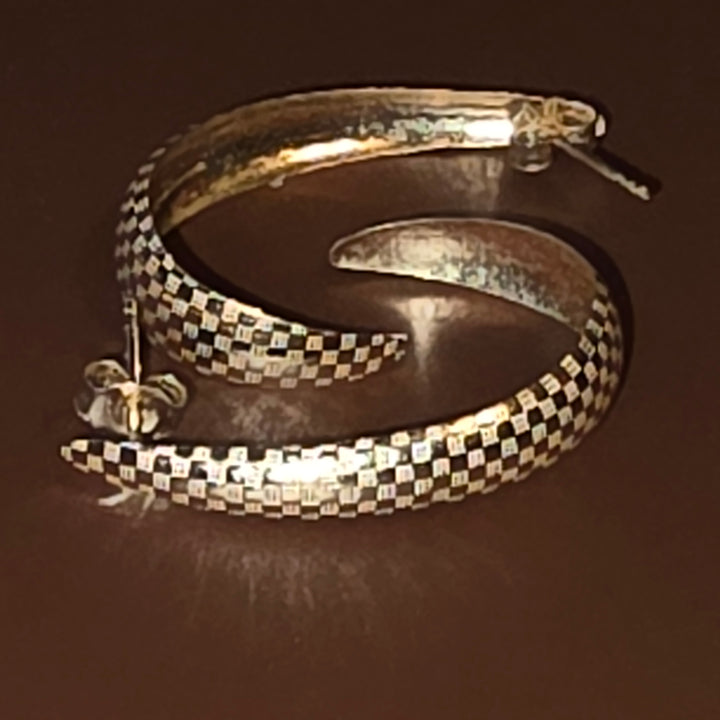 Gold "J" Hoop Checkerboard Cut Earrings