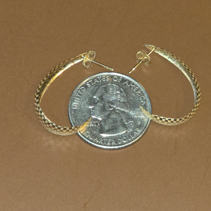 Gold "J" Hoop Checkerboard Cut Earrings