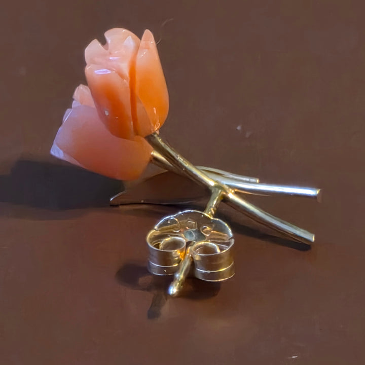 Gold & Floral Coral Stud Earrings