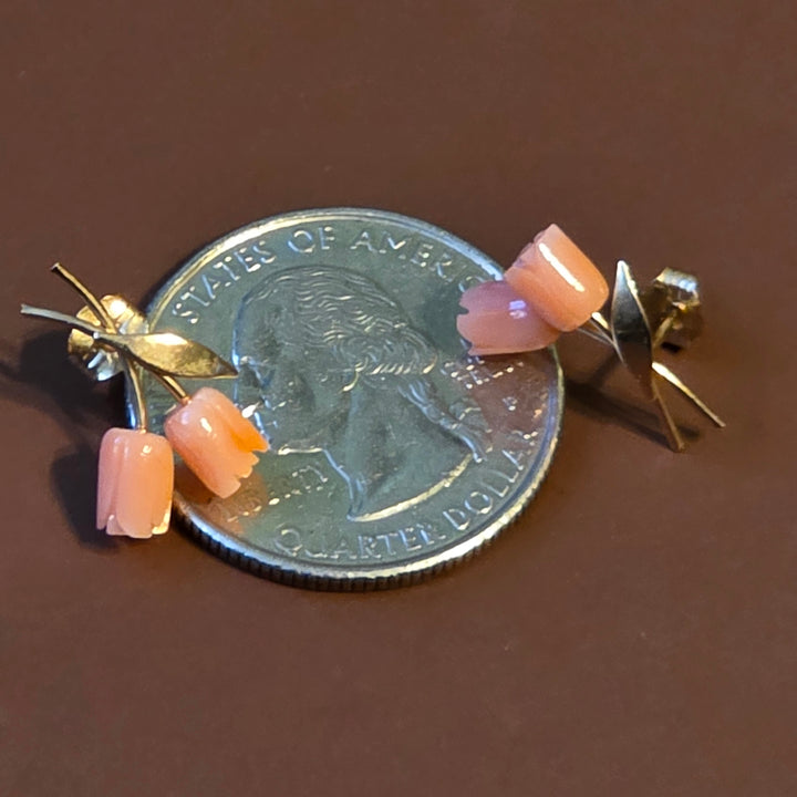 Gold & Floral Coral Stud Earrings