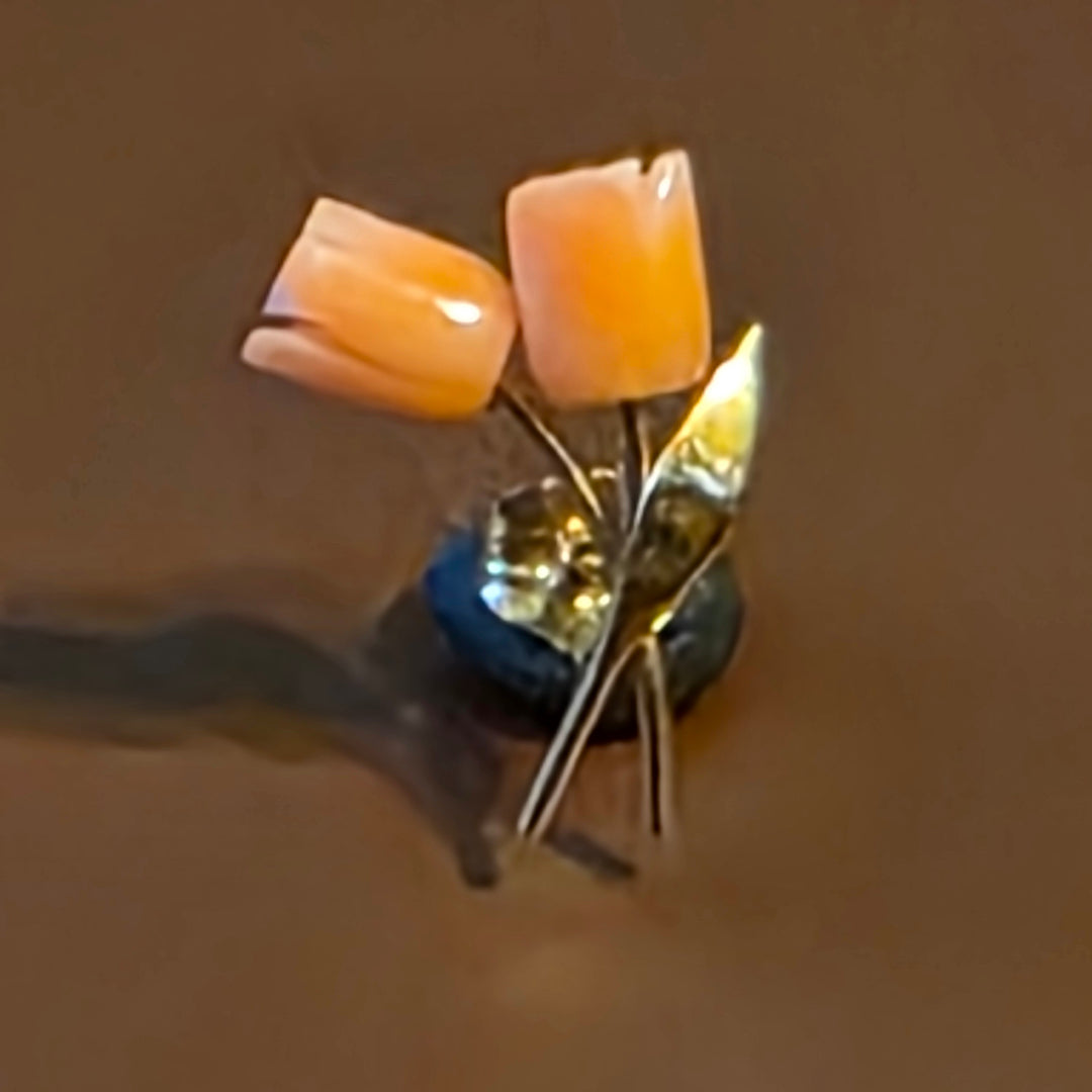 Gold & Floral Coral Stud Earrings