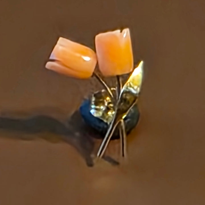 Gold & Floral Coral Stud Earrings