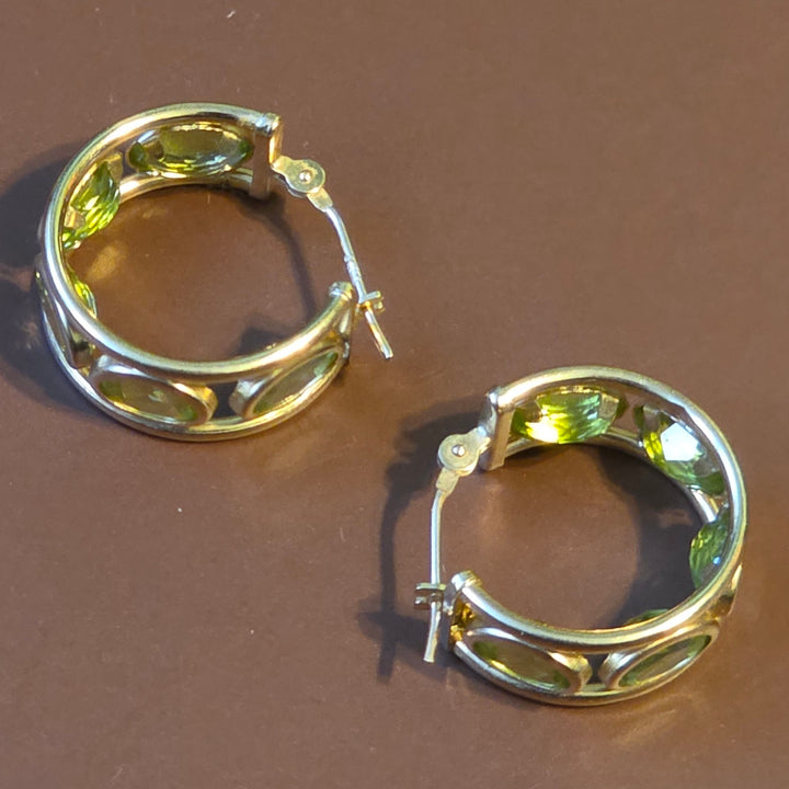 Gold hoop green tanzanite earrings