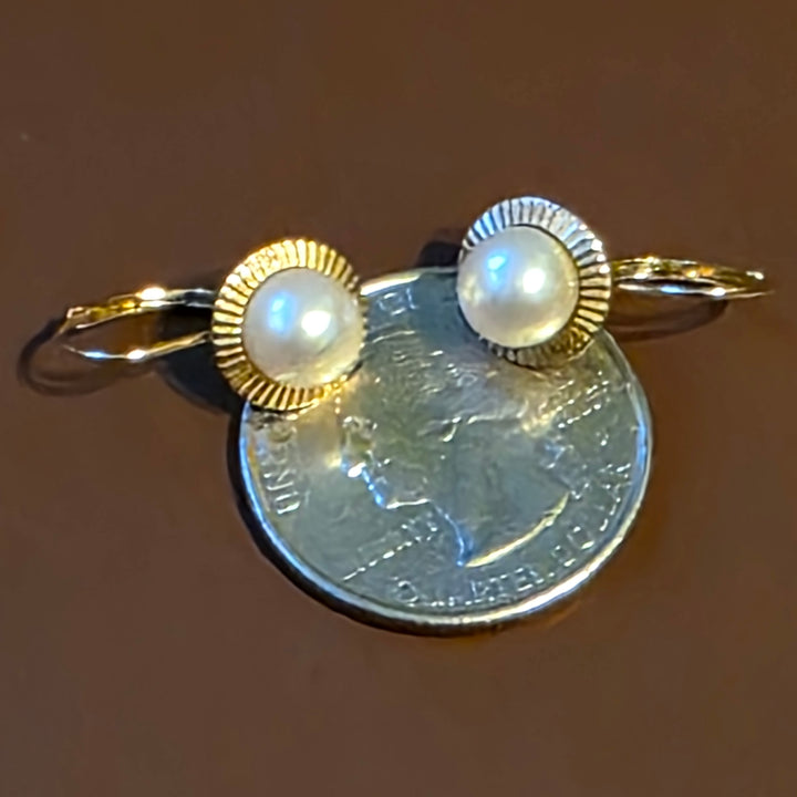 Gold & Pearl Scalloped Halo Stud Earrings