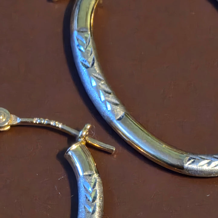 Gold Elongated Hoop Diamond Cut Earrings