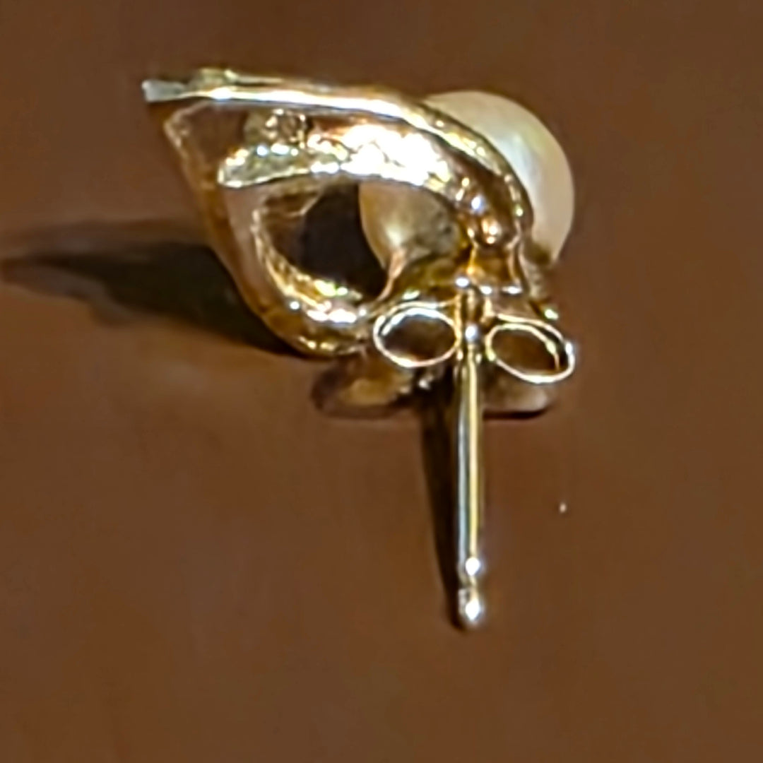 Gold, Pearl & Diamond Heart Stud Earrings