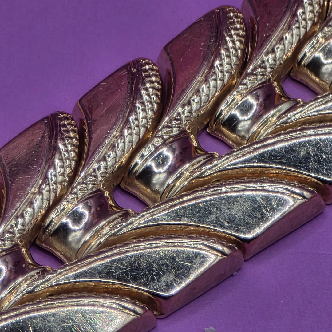 Gold Panel, Partially Textured Link Bracelet