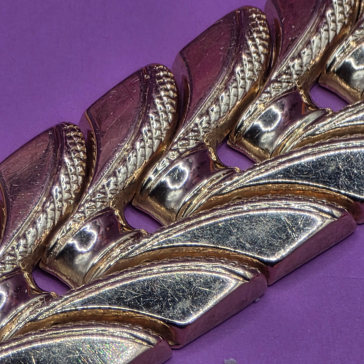 Gold Panel, Partially Textured Link Bracelet
