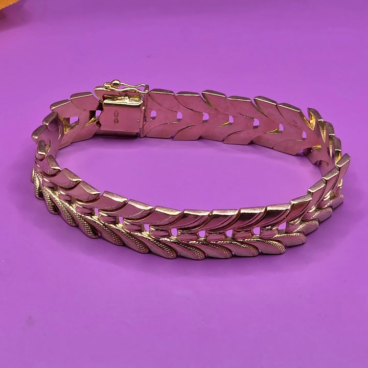 Gold Panel, Partially Textured Link Bracelet