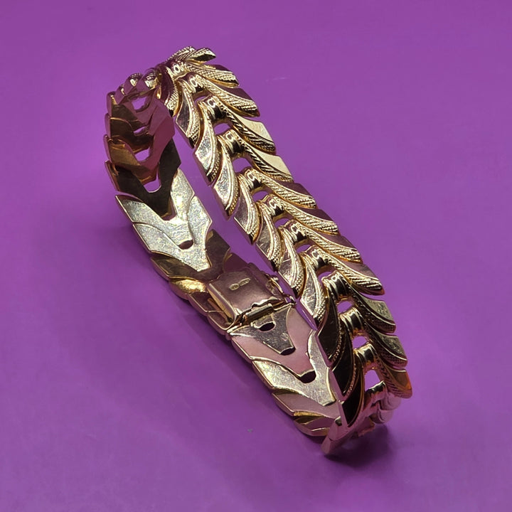 Gold Panel, Partially Textured Link Bracelet