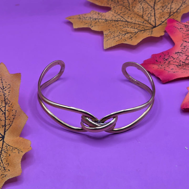 Gold Two Tone Knotted Bow Bangle Bracelet