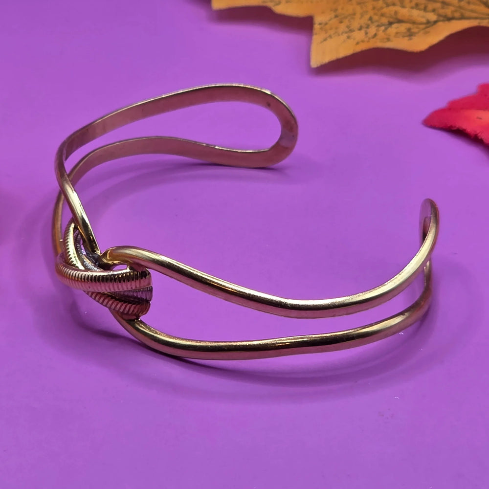 Gold Two Tone Knotted Bow Bangle Bracelet - Estate Jewelry Priced Right