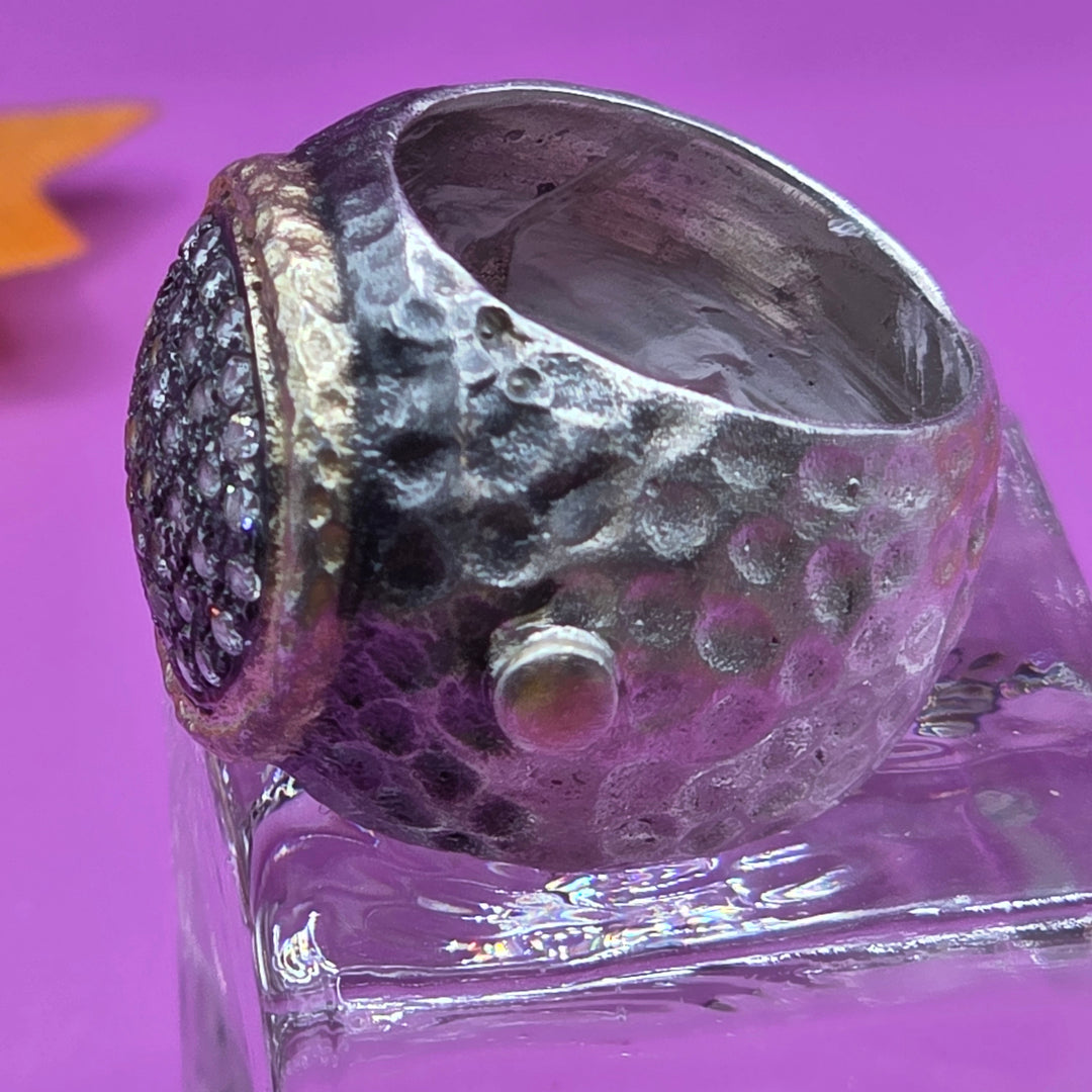 2 Tone Sterling Silver CZ Cluster Chunky Ring